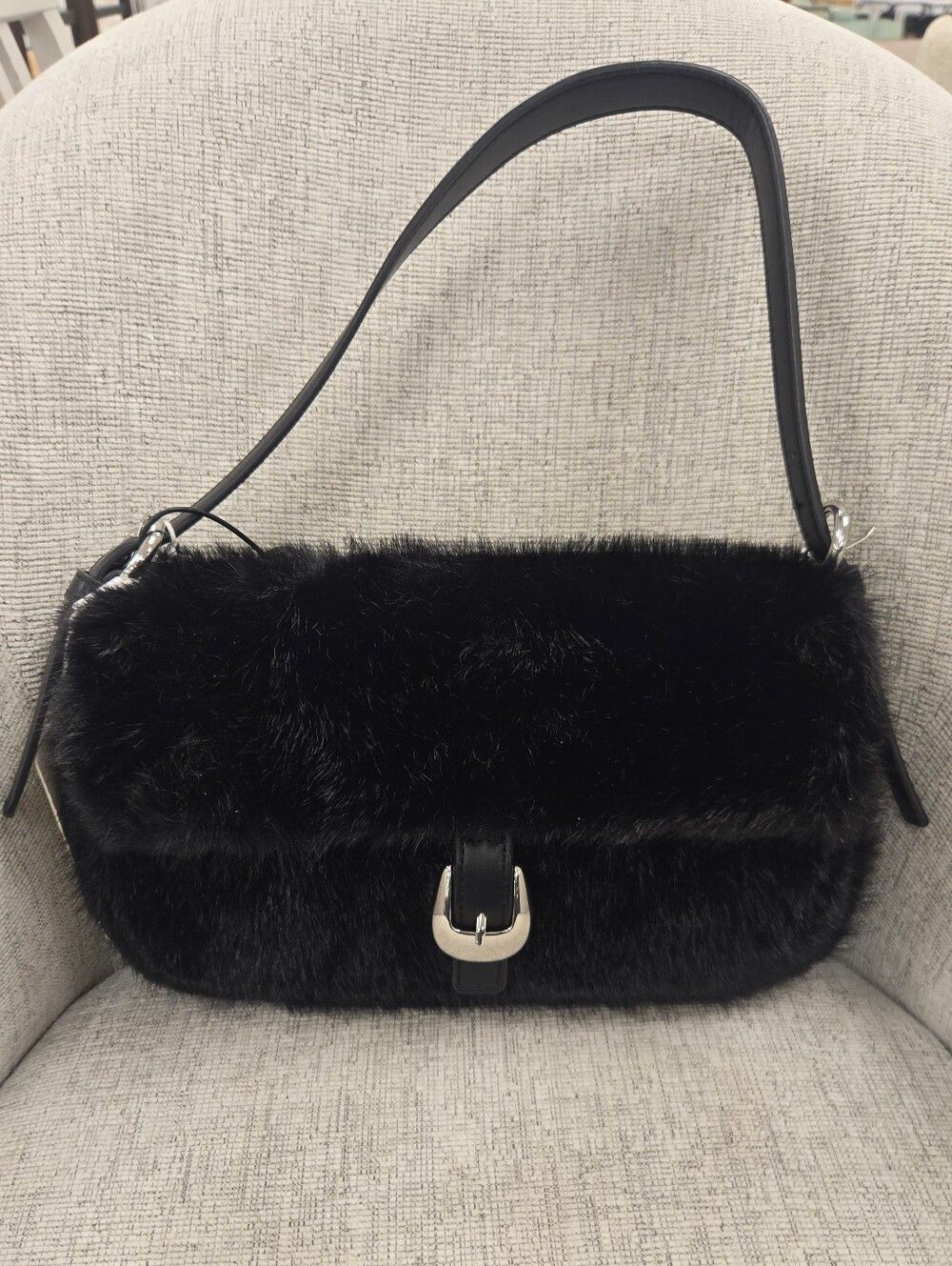 Urban Expressions Faux Fur Buckle Shoulder Handbag